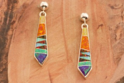 Calvin Begay Fire and Ice Opal Sterling Silver Post Earrings
